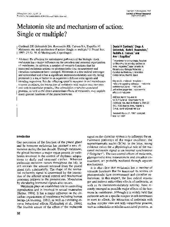 (PDF) Melatonin site and mechanism of action: Single or multiple?