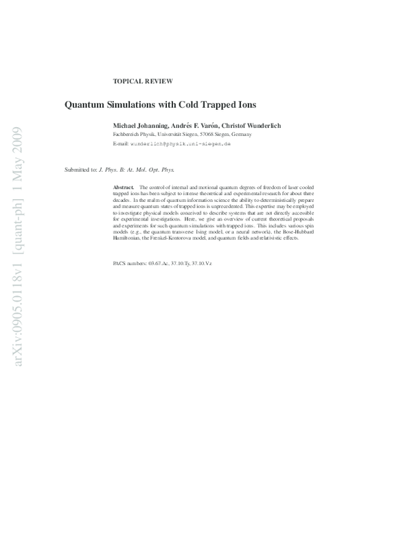 (PDF) Quantum simulations with cold trapped ions