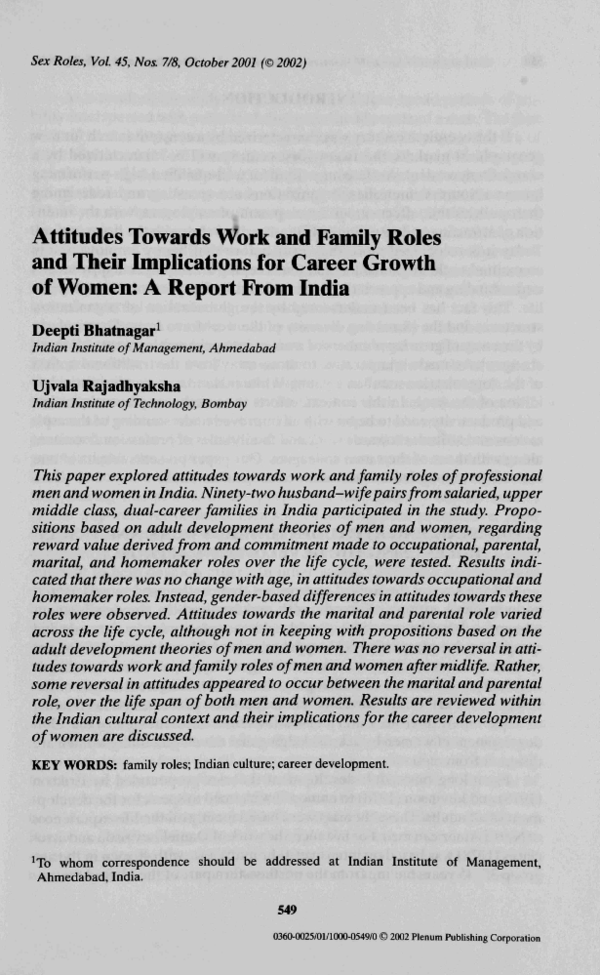 (PDF) Attitudes towards work and family roles and their implications ...