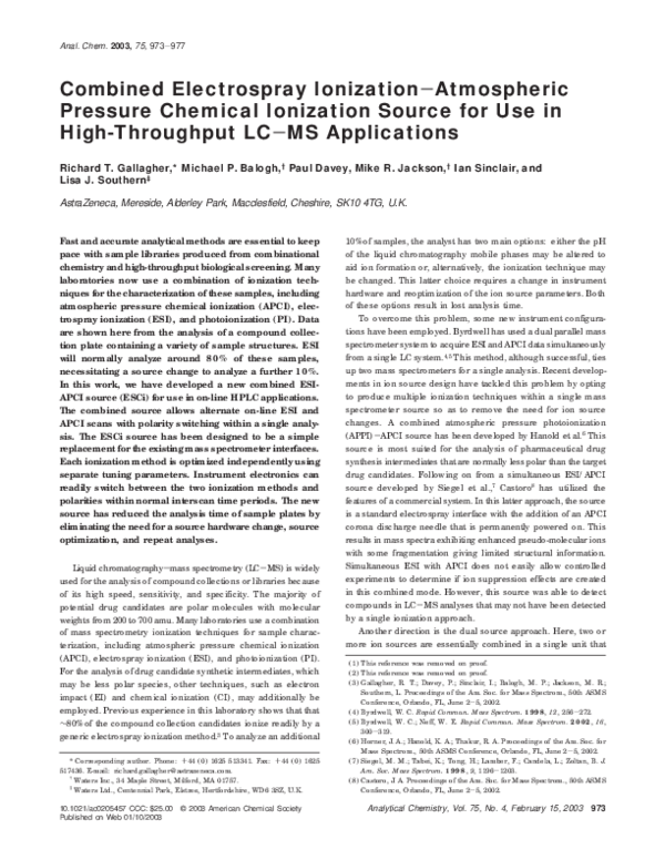 (PDF) Combined Electrospray Ionization−Atmospheric Pressure Chemical ...