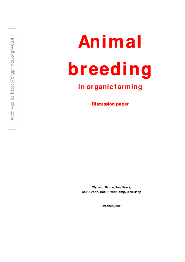 (PDF) Animal breeding in organic farming Discussion paper Roel