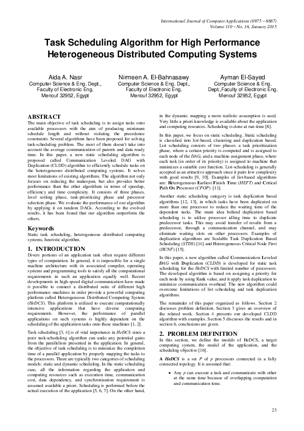 (PDF) Task Scheduling Algorithm for High Performance Heterogeneous ...