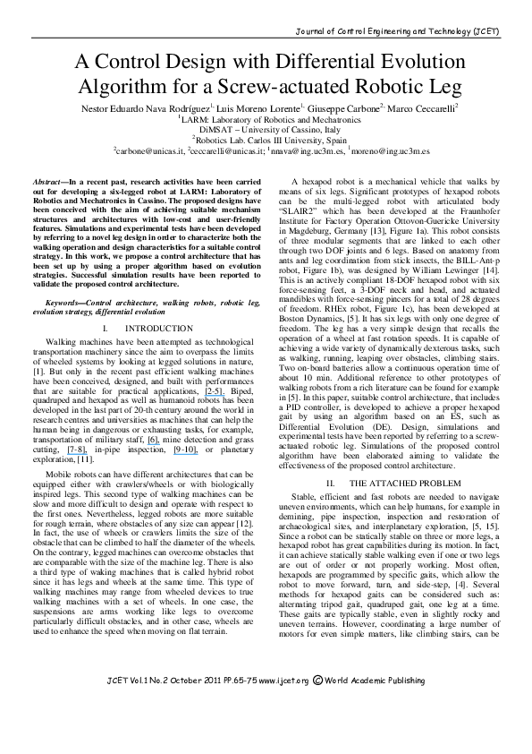 (PDF) A Control Design with Differential Evolution Algorithm for a ...