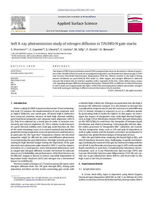 (PDF) Soft X-ray photoemission study of nitrogen diffusion in TiN/HfO:N ...