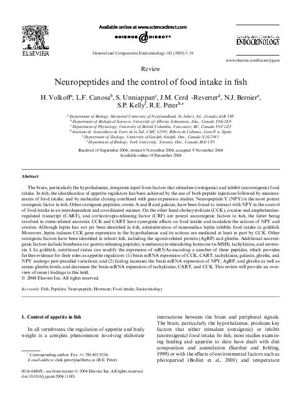 (PDF) Neuropeptides and the control of food intake in fish