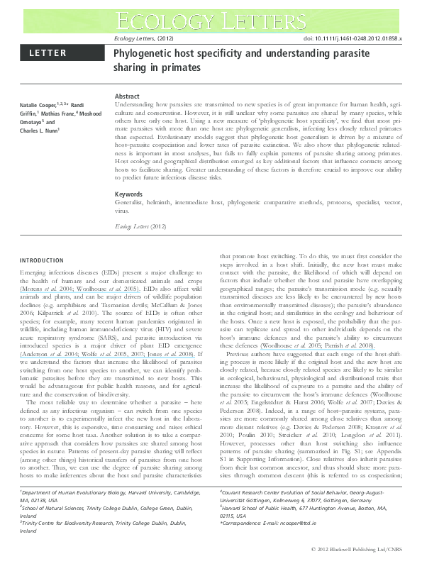 (PDF) Phylogenetic host specificity and understanding parasite sharing ...