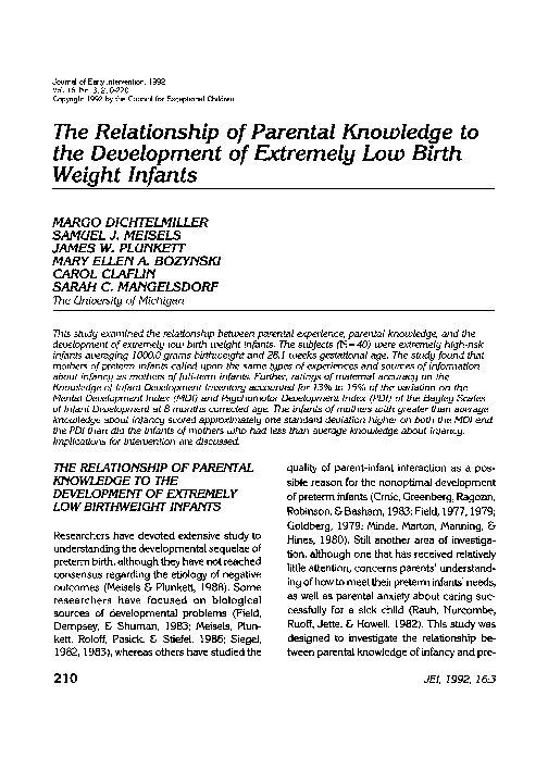 (PDF) The Relationship of Parental Knowledge to the Development of ...