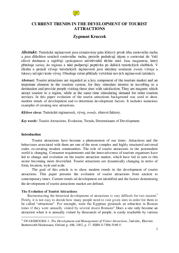 (PDF) Current Trends in the Development of Tourist Attractions