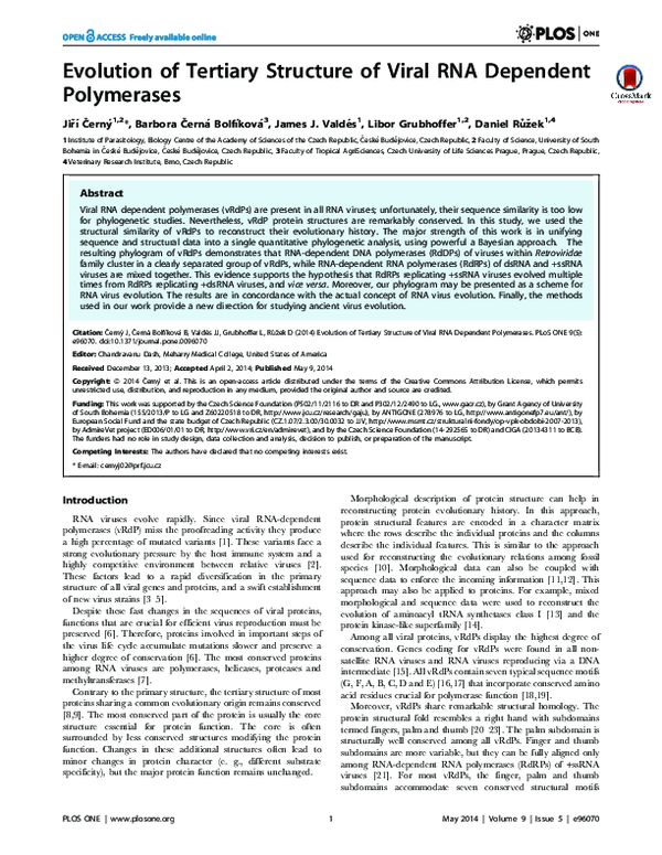 (PDF) Evolution of Tertiary Structure of Viral RNA Dependent Polymerases