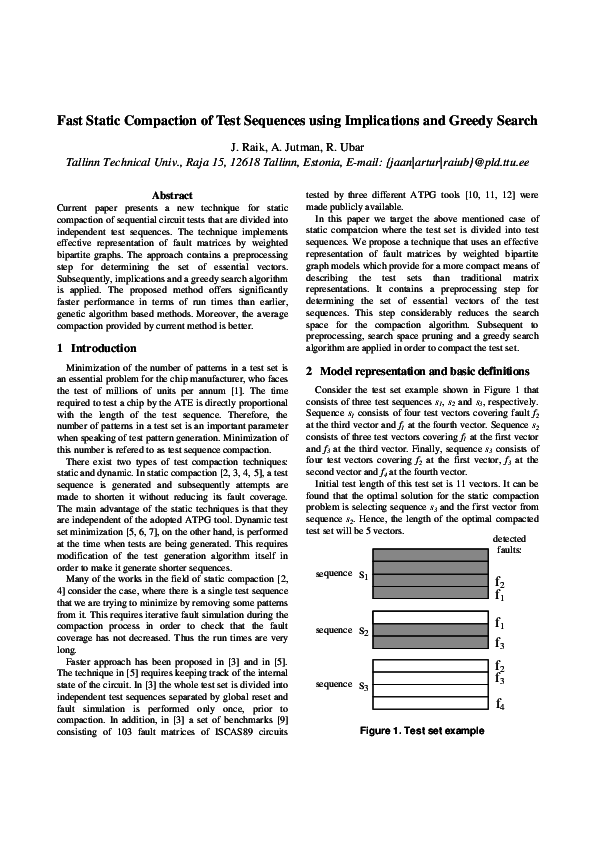 (PDF) Fast Static Compaction of Test Sequences using Implications and ...
