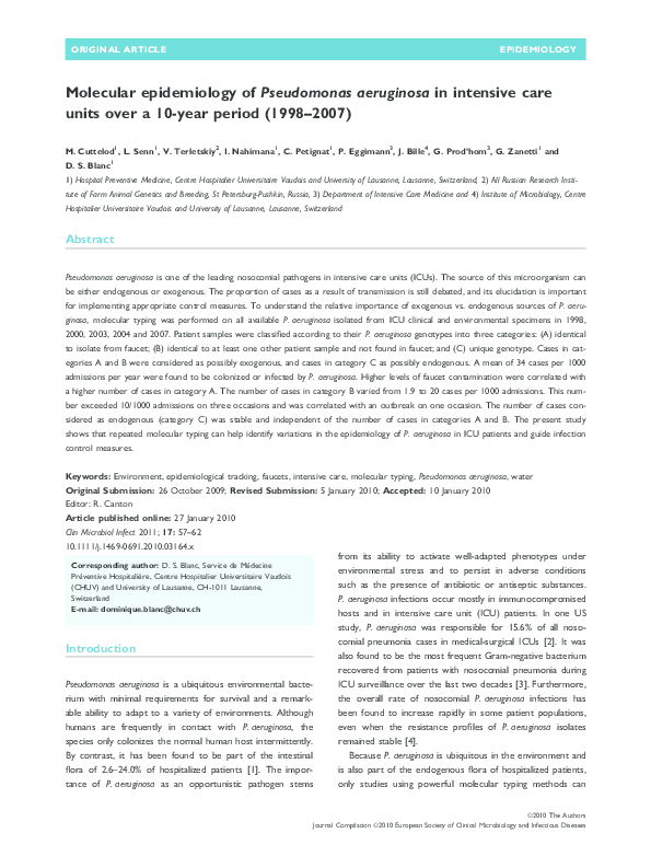 (PDF) Molecular epidemiology of Pseudomonas aeruginosa in intensive ...