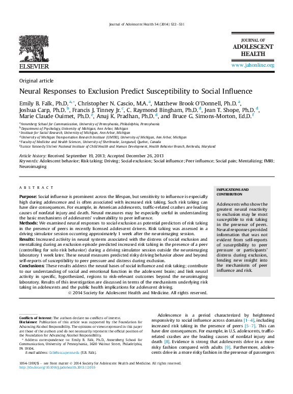 (PDF) Neural Responses to Exclusion Predict Susceptibility to Social ...