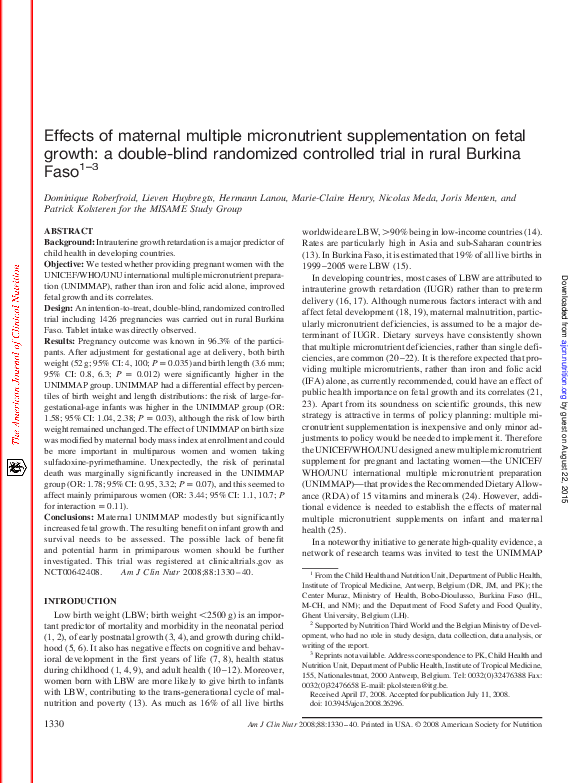 (PDF) Effects of maternal multiple micronutrient supplementation on ...