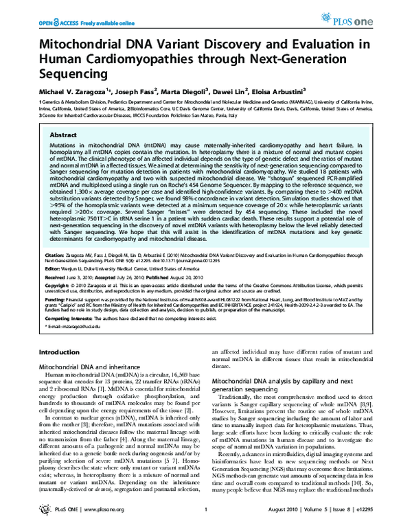 (PDF) Mitochondrial DNA Variant Discovery and Evaluation in Human ...