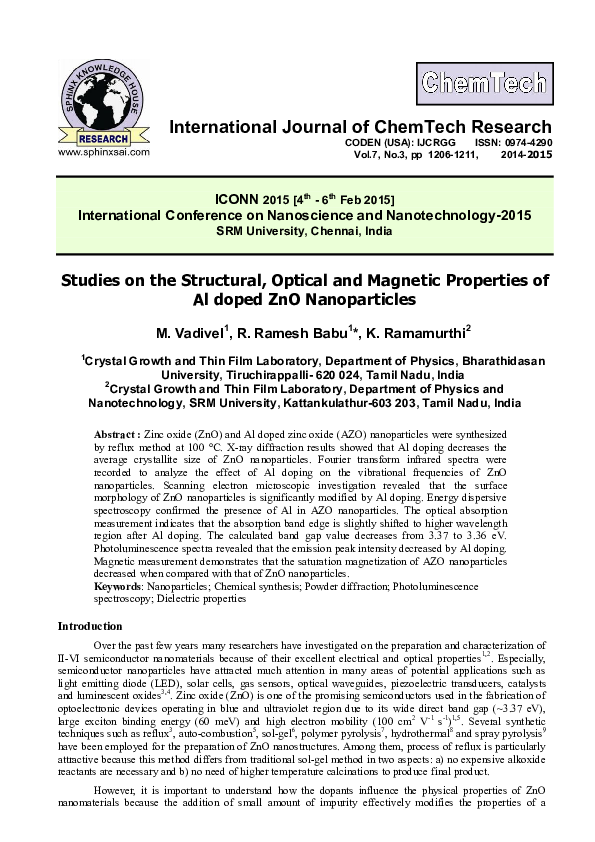 (PDF) Studies on the Structural, Optical and Magnetic Properties of Al ...