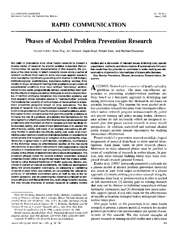 (PDF) Phases of Alcohol Problem Prevention Research