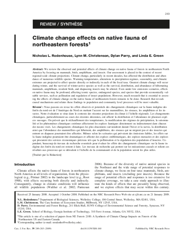 (PDF) Climate change effects on native fauna of northeastern ...