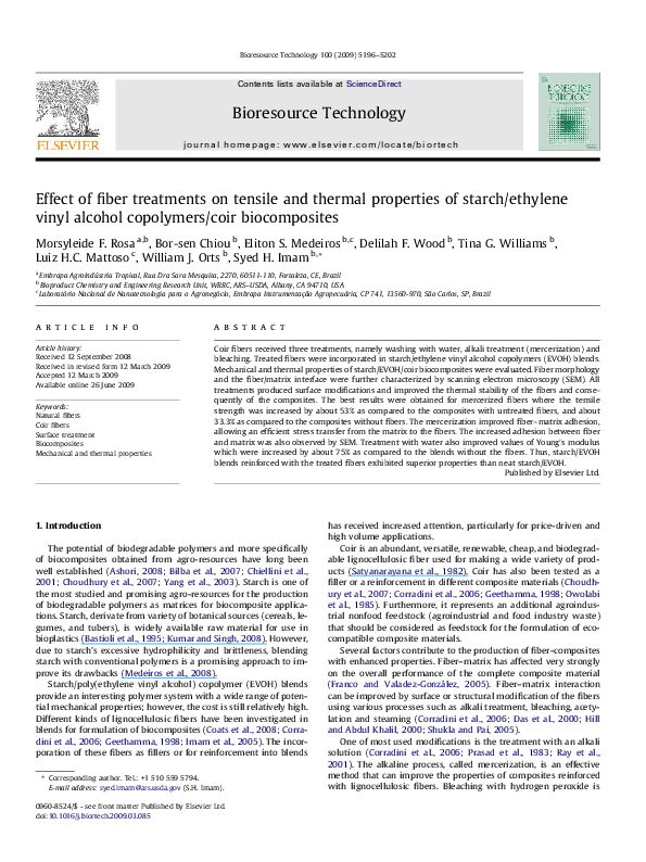 (PDF) Effect of fiber treatments on tensile and thermal properties of ...
