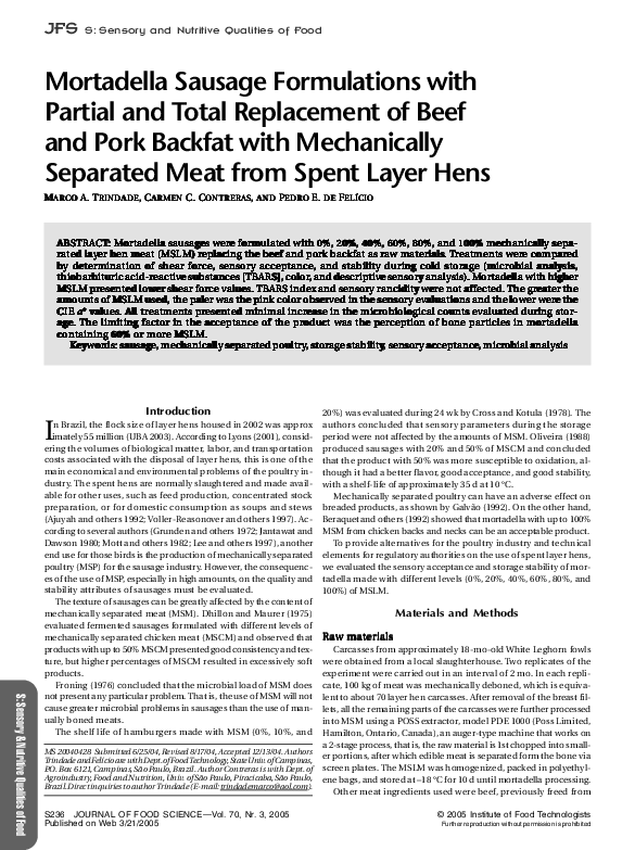 (PDF) Mortadella Sausage Formulations with Partial and Total