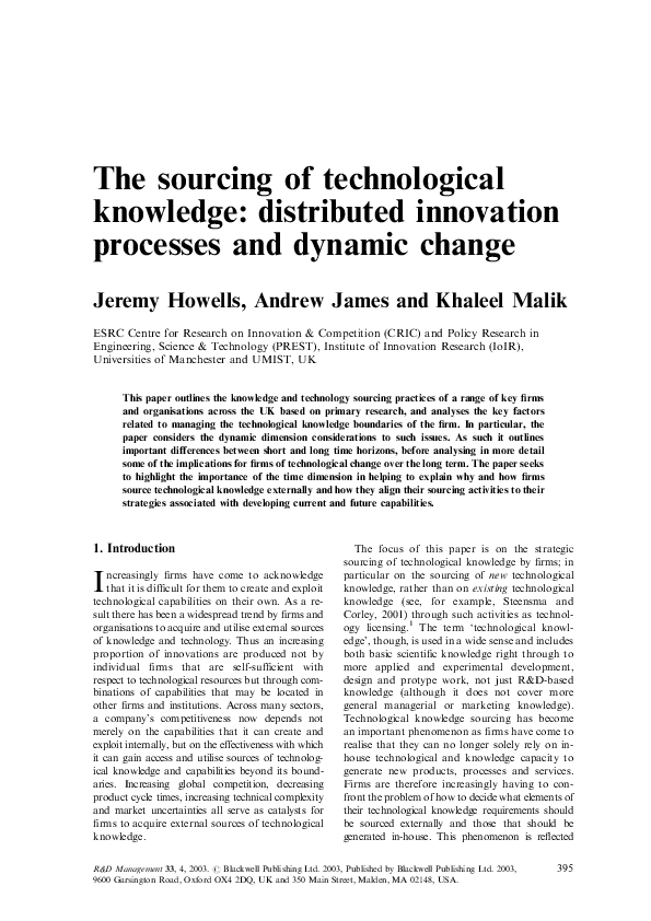 (PDF) The sourcing of technological knowledge: distributed innovation ...