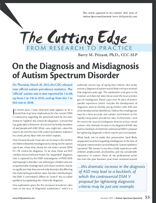 (PDF) On the Diagnosis and Misdiagnosis of Autism Spectrum Disorders