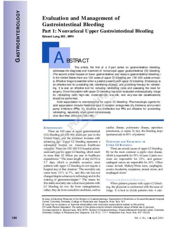(PDF) Evaluation and management of gastrointestinal bleeding
