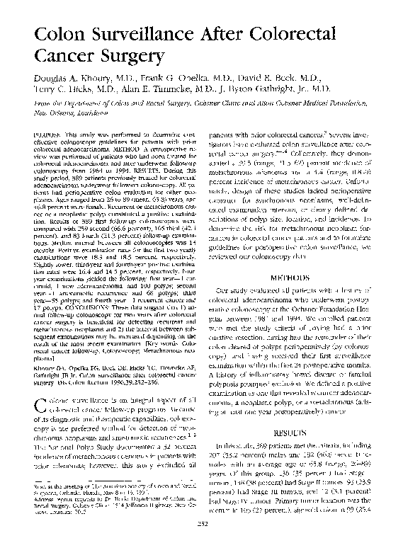 (PDF) Colon surveillance after colorectal cancer surgery