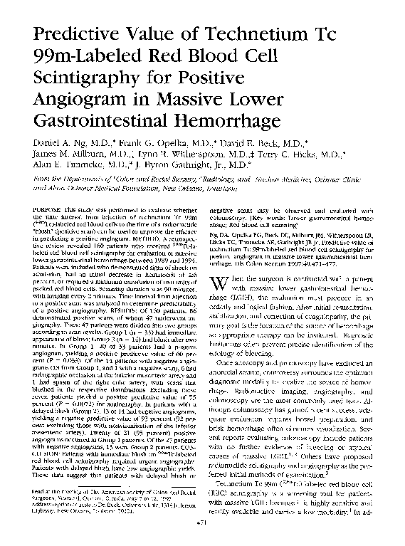 (PDF) Predictive value of Tc 99mlabeled red blood cell