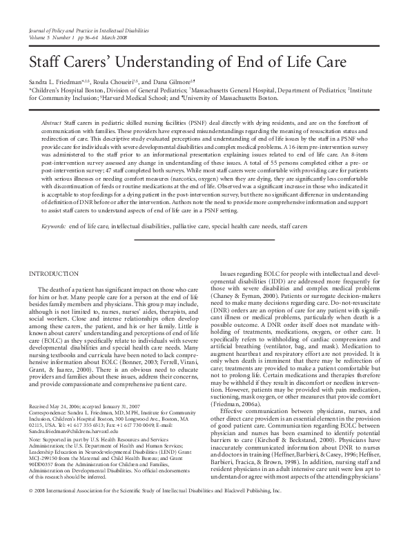 (PDF) Staff Carers' Understanding of End of Life Care
