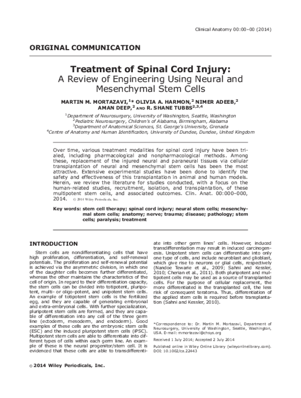 (PDF) Treatment of spinal cord injury: A review of engineering using ...