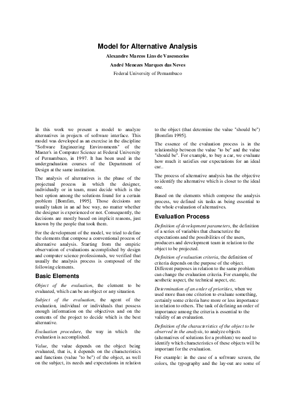 (PDF) Model for Alternative Analysis