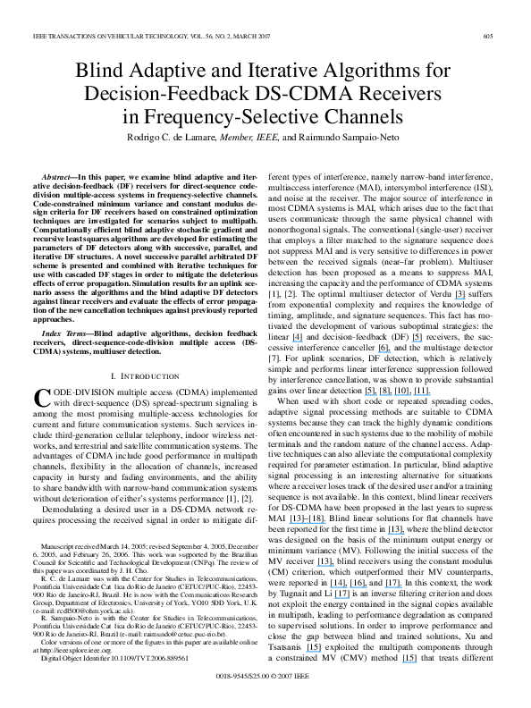 (PDF) Blind Adaptive and Iterative Algorithms for Decision-Feedback DS ...