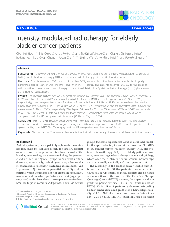 (PDF) Intensity modulated radiotherapy for elderly bladder cancer patients