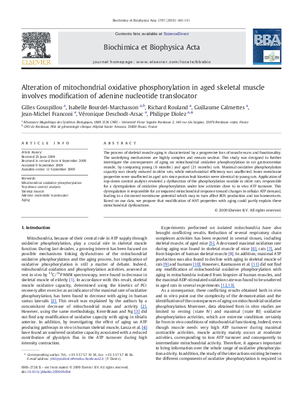 (PDF) Alteration of mitochondrial oxidative phosphorylation in aged ...