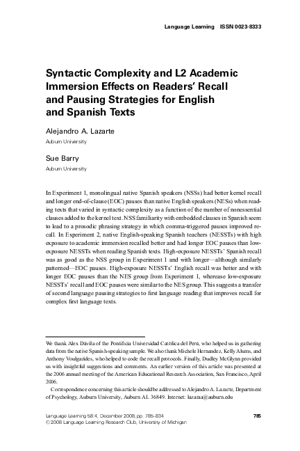 (PDF) Syntactic Complexity and L2 Academic Immersion Effects on Readers ...