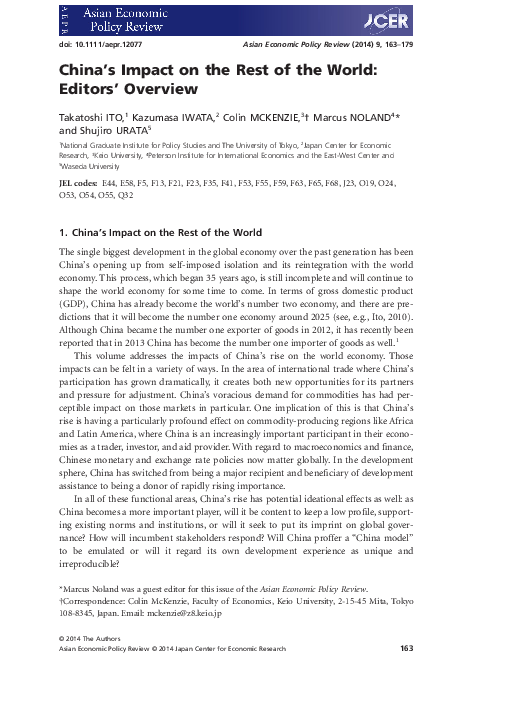 (PDF) China's Impact on the Rest of the World: Editors’ Overview