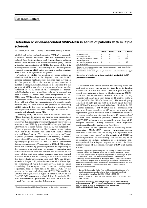 (PDF) Detection of virion-associated MSRV-RNA in serum of patients with ...