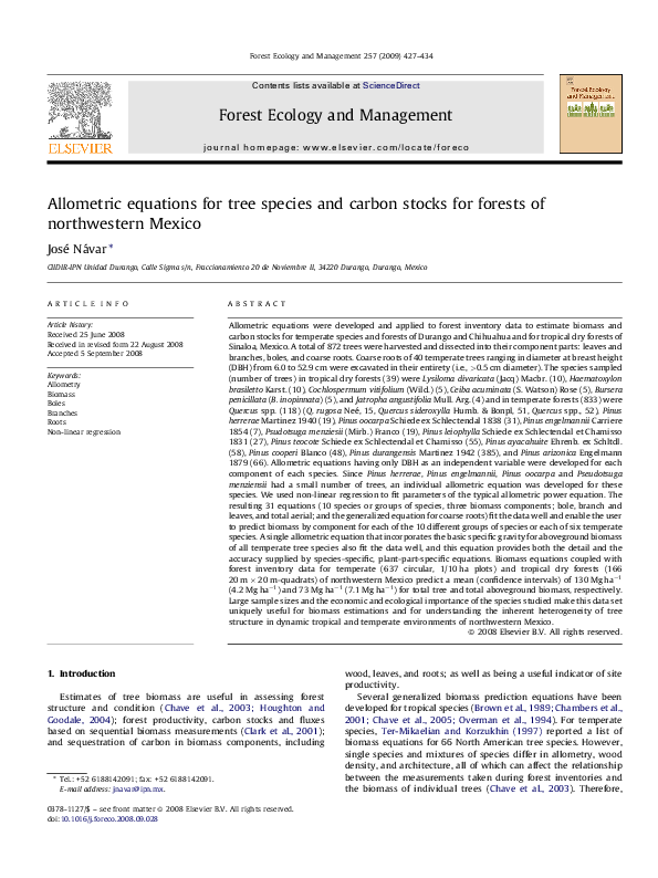 (PDF) Allometric equations for tree species and carbon stocks for ...