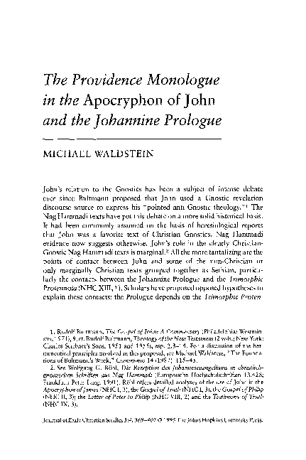 First page of “The Providence Monologue in the Apocryphon of John and the Johannine Prologue”