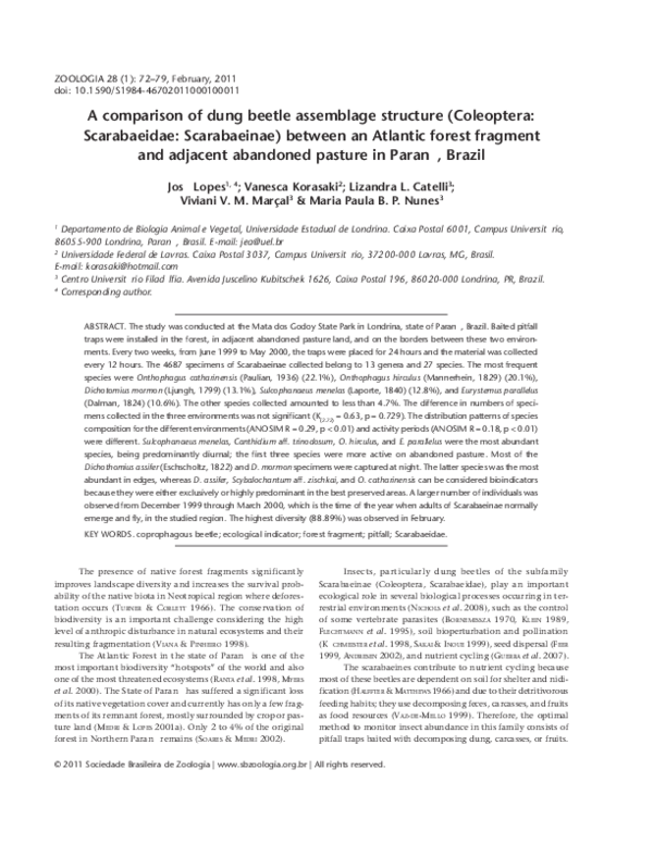 (PDF) A comparison of dung beetle assemblage structure (Coleoptera ...