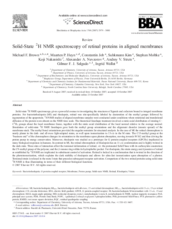 (PDF) Solid-State 2H NMR spectroscopy of retinal proteins in aligned ...