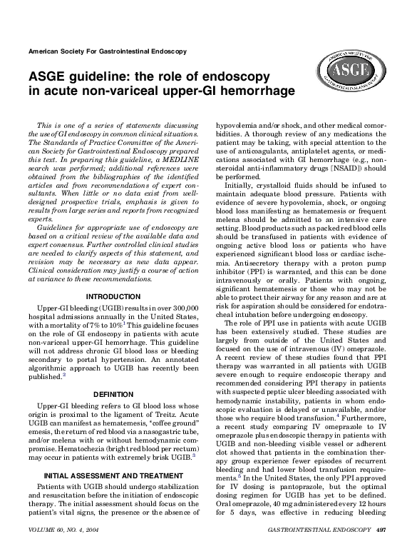 (PDF) ASGE guideline the role of endoscopy in acute nonvariceal upper