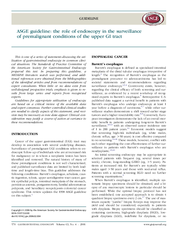 (PDF) ASGE guideline the role of endoscopy in the surveillance of