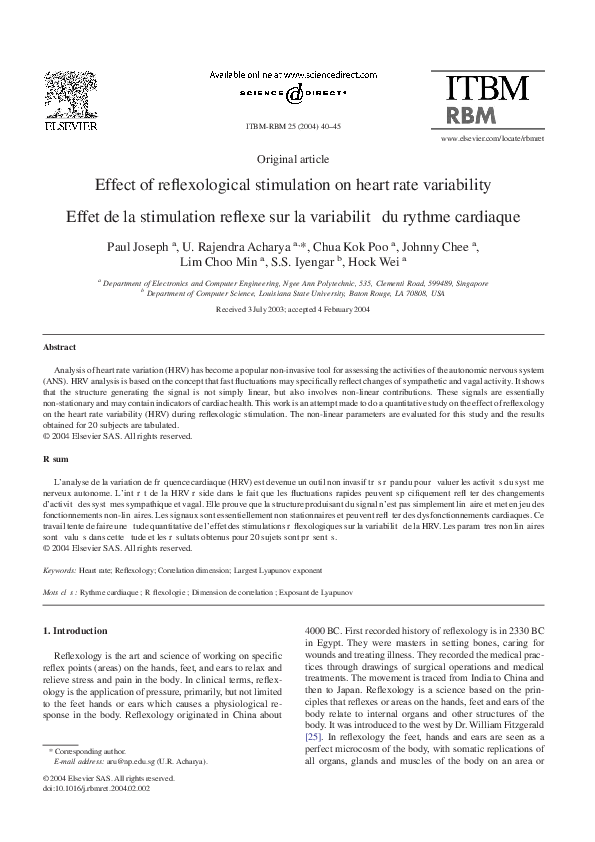 (PDF) Effect of reflexological stimulation on heart rate variability