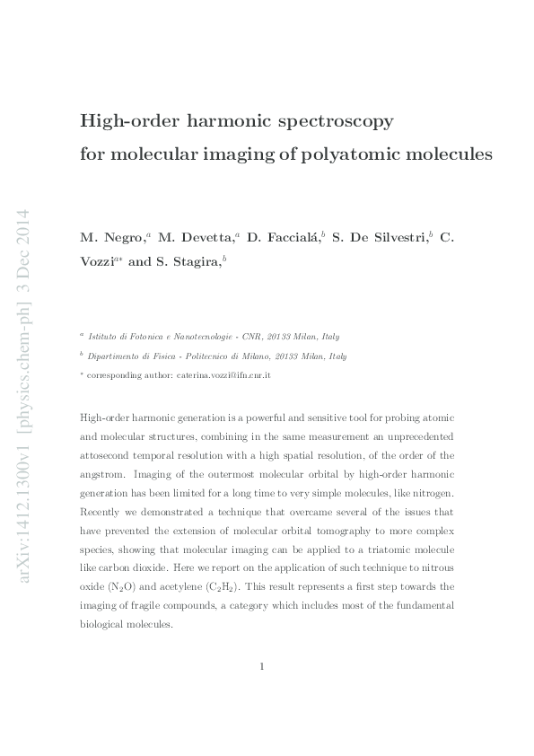 (PDF) High-order harmonic spectroscopy for molecular imaging of ...