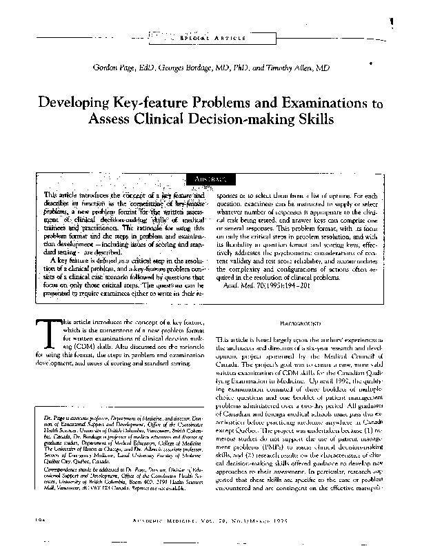 (PDF) Developing key-feature problems and examinations to assess ...