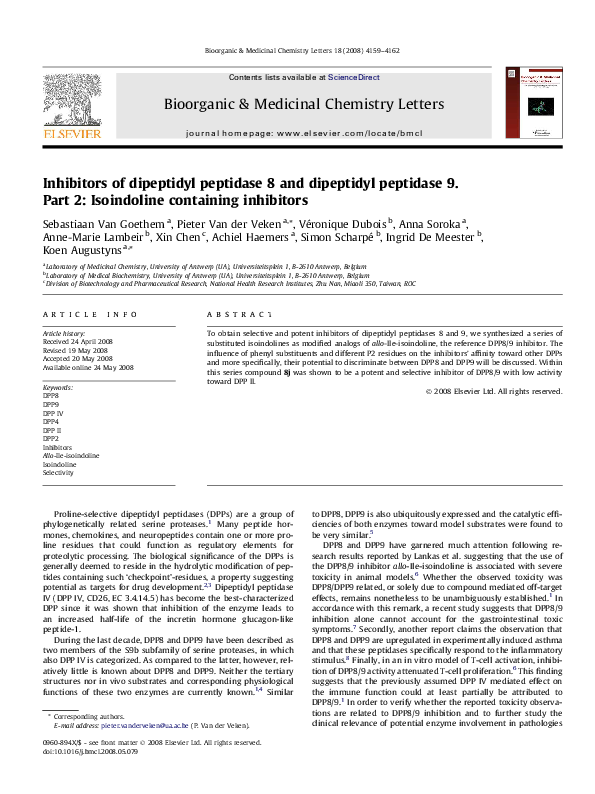 (PDF) Inhibitors of dipeptidyl peptidase 8 and dipeptidyl peptidase 9 ...