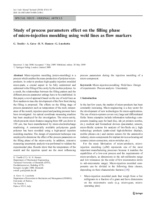 (PDF) Study of process parameters effect on the filling phase of micro ...