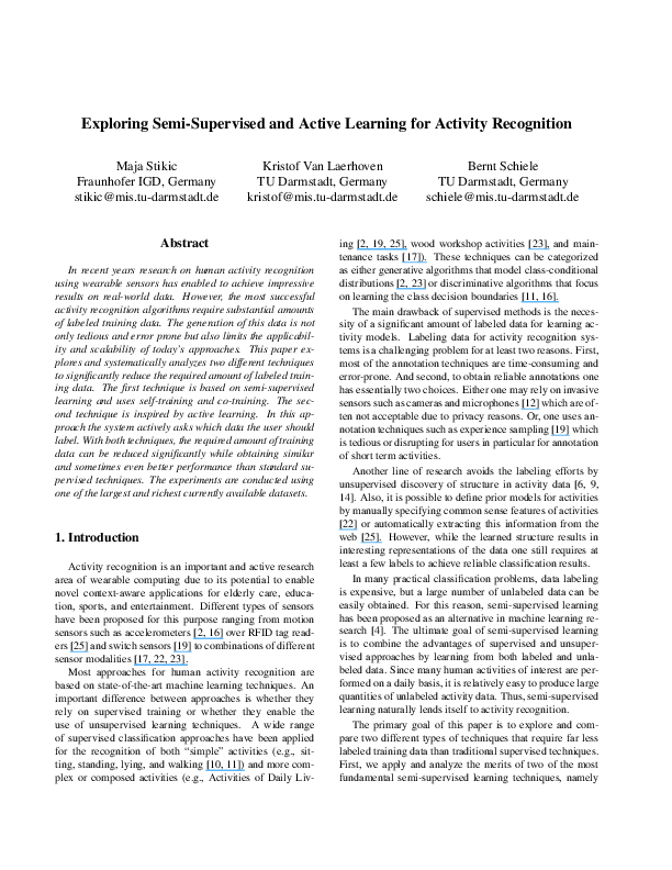 (PDF) Exploring semi-supervised and active learning for activity ...