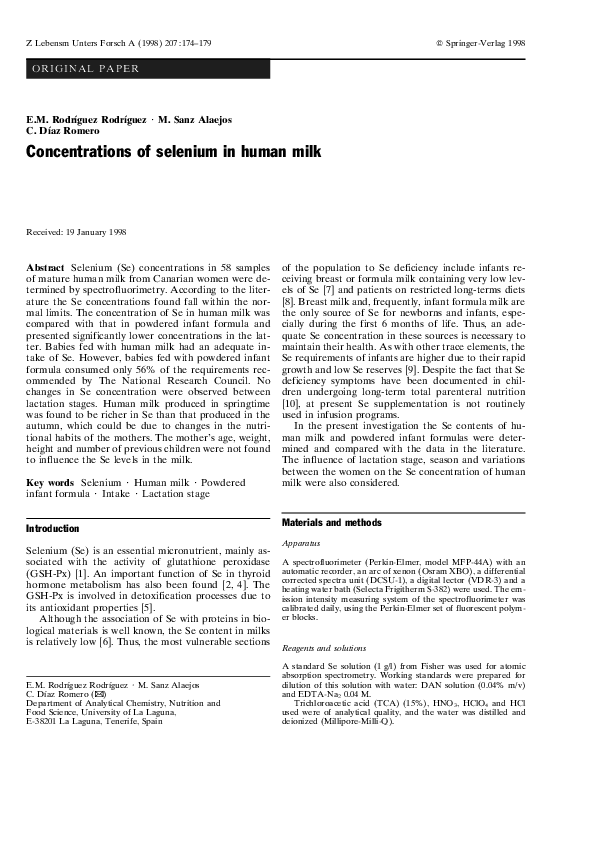 (PDF) Concentrations of selenium in human milk